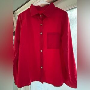 SHEIN Red Button Down Shirt‎ for Women